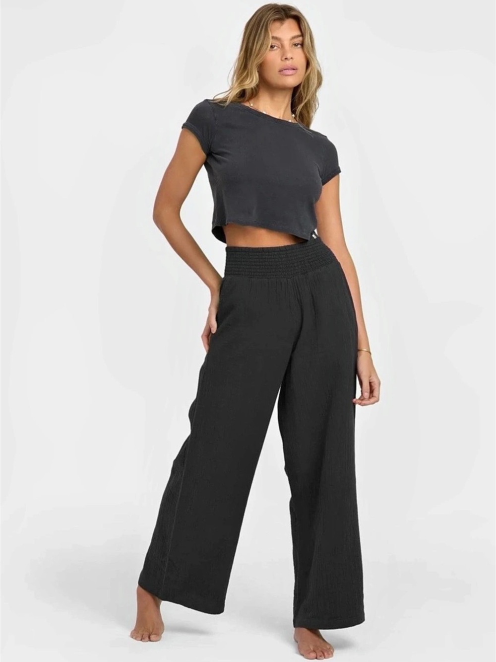 Billabong New Waves Gauze Pants Wide Leg Black